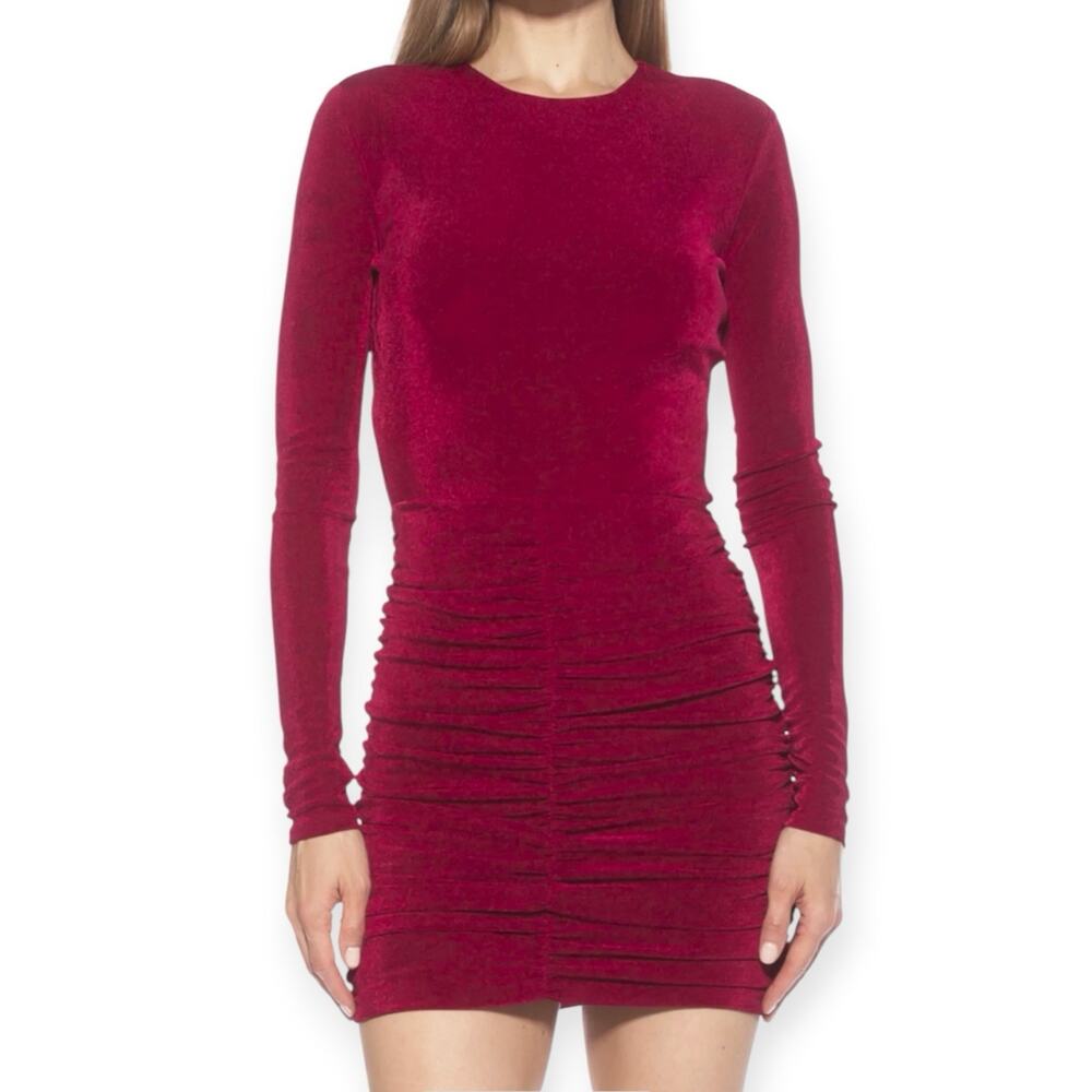 NWT ALEXIA ADMOR Raina Long Sleeve Ruched Dress Size Small Dark Red Ruched
